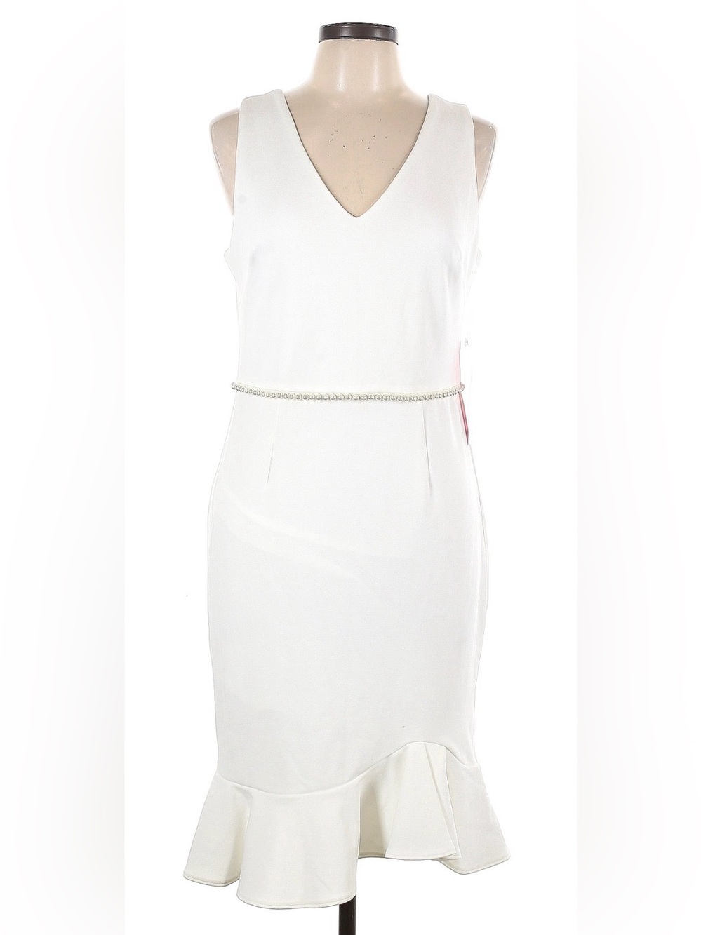 NWT Betsey Johnson White V-Neck Midi Dress with Flounce Hem